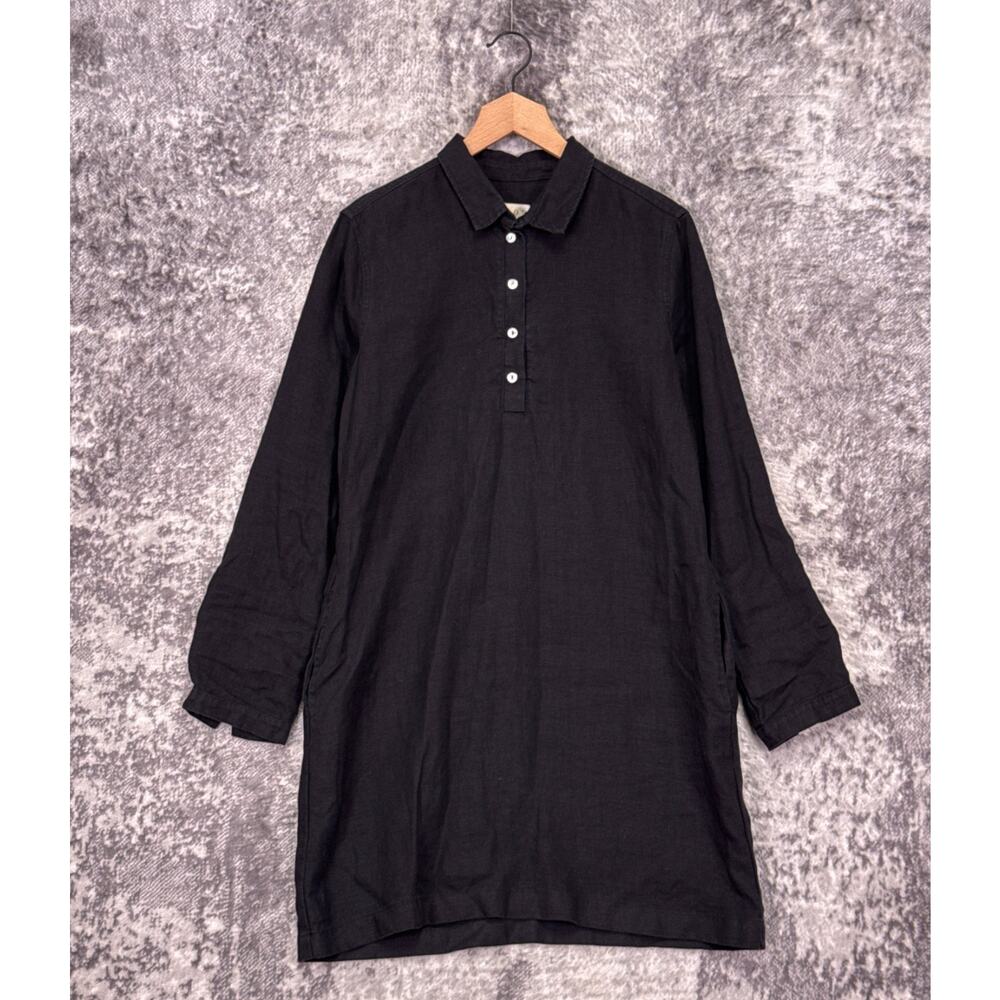 Not Monday Linen Tunic / Dress Medium Womens Black Collared Long Sleeve